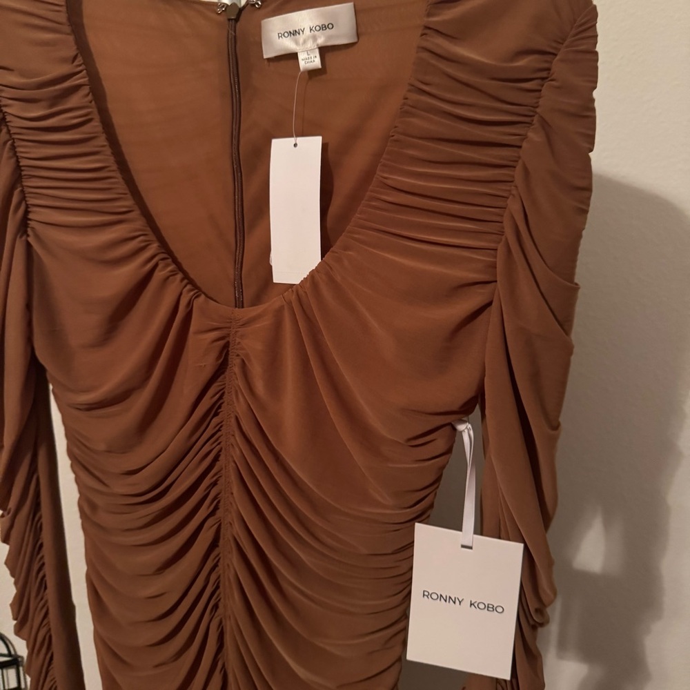 NWT Ronny Kobo Julisa Ruched Long-Sleeve Mini Dress Sz L - Picture 5 of 7